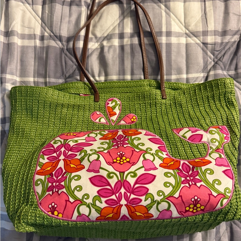 Vera Bradley Green and Pink Floral Whale Shoulder Bag